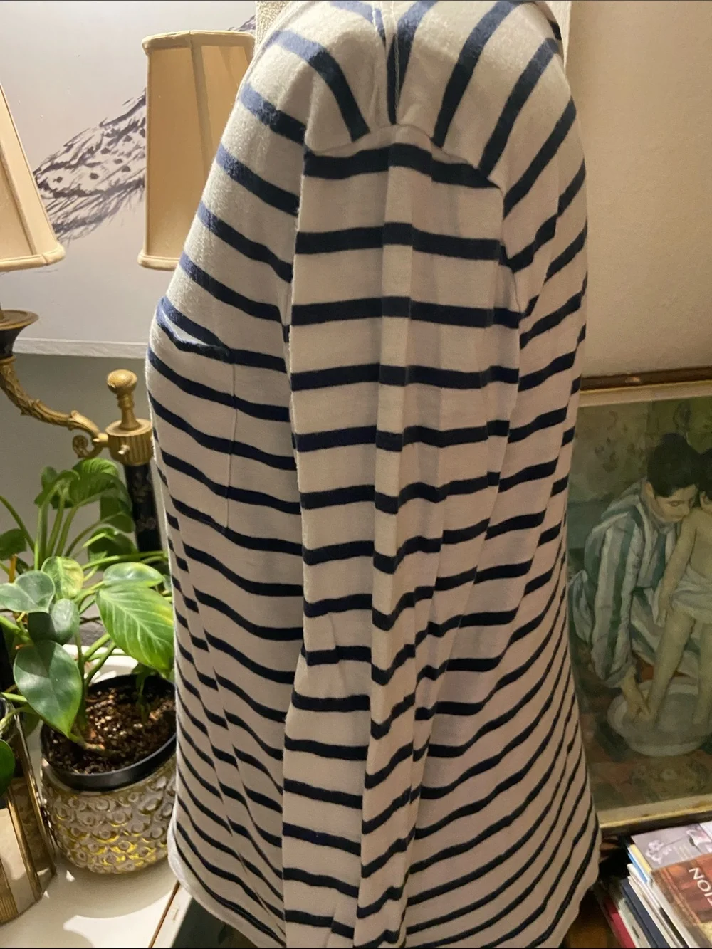 J Crew Medium Striped Long-Sleeve Pocket Tee - Navy & White